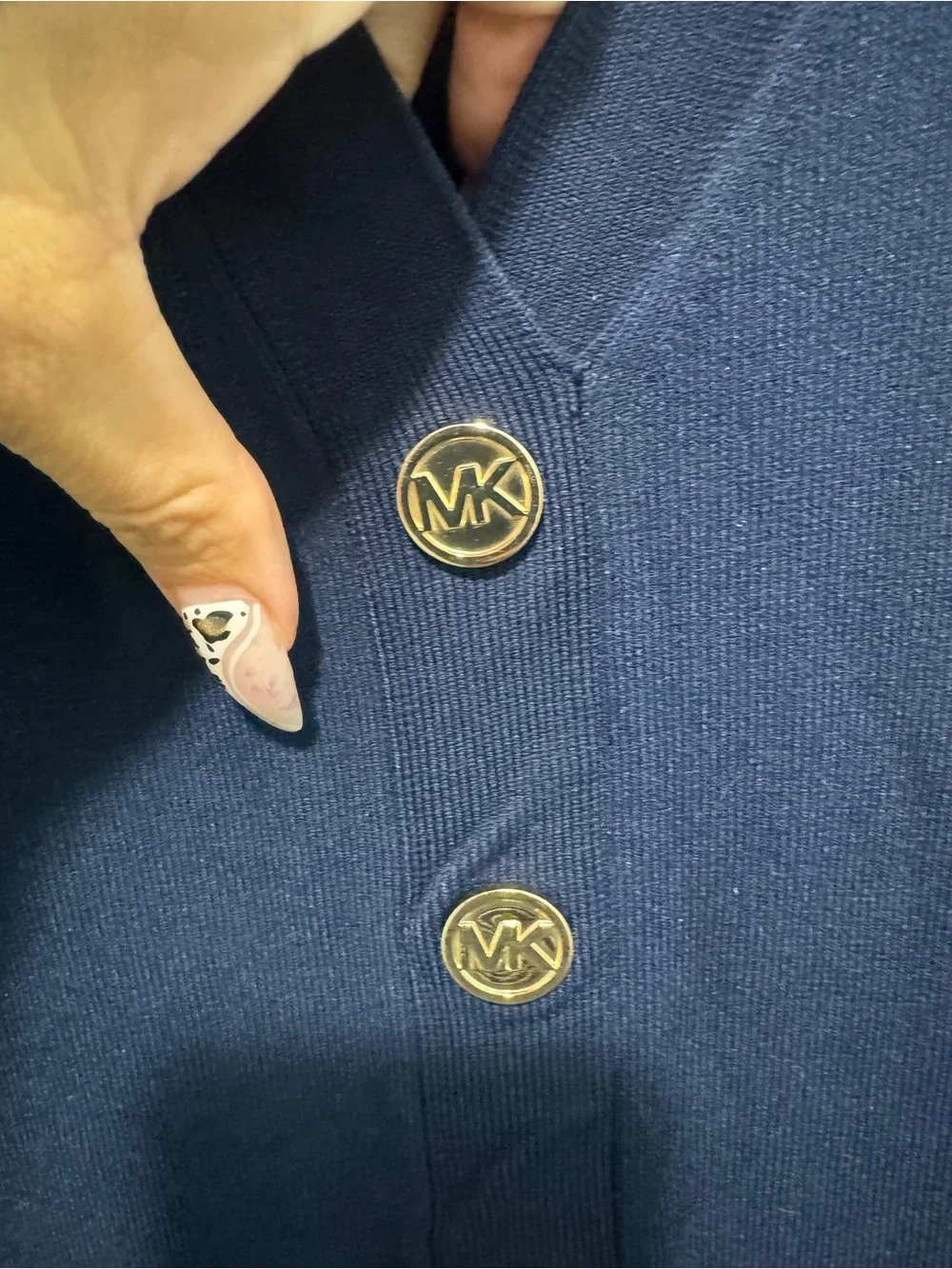 Michael Kors Navy Button-Front V-Neck Midi Dress - Picture 7 of 7
